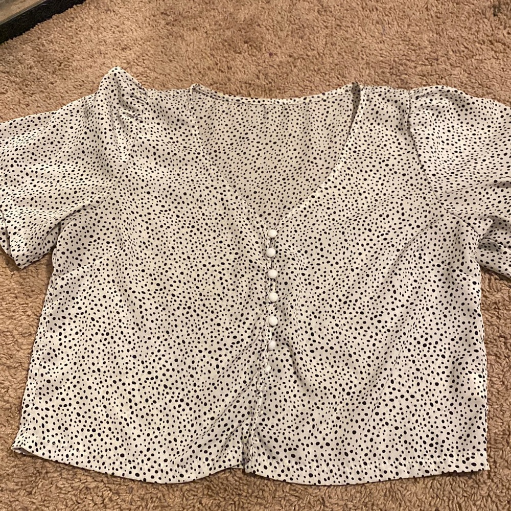 Polka dot white button up blouse
